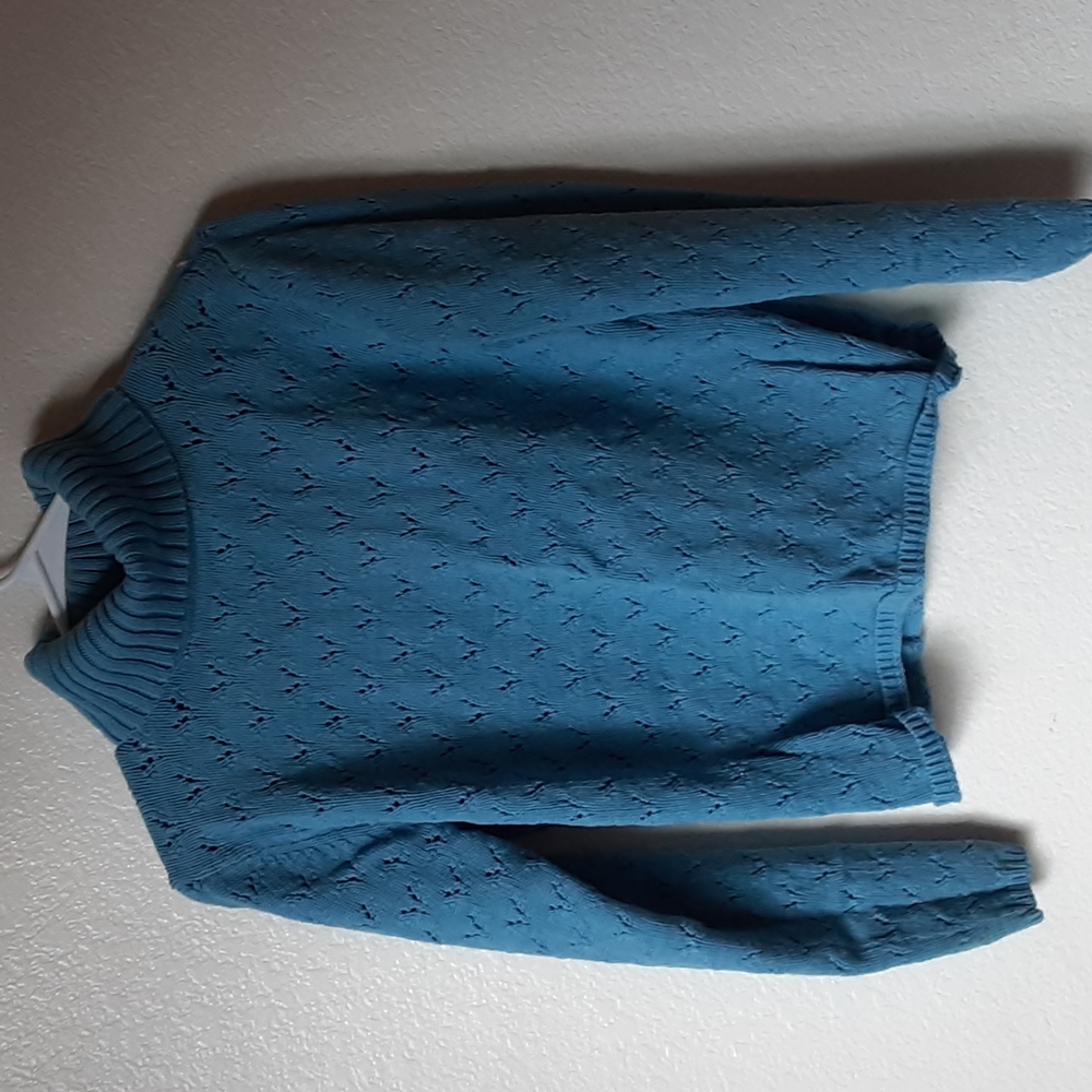 Blue knit turtleneck sweater